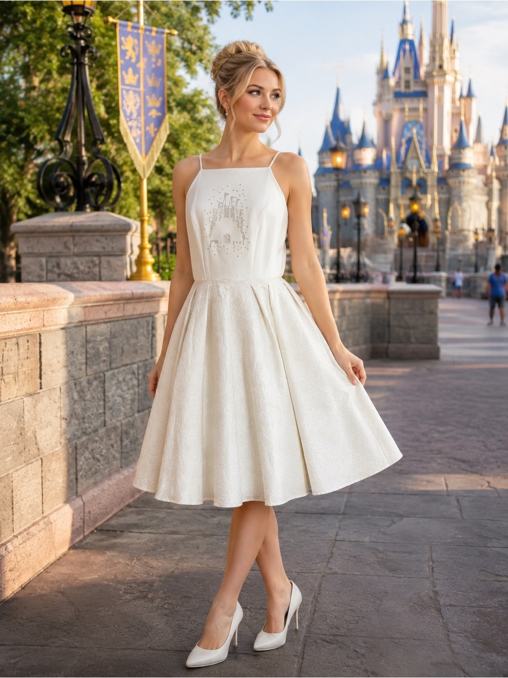 Disney Parks The Dress Shop White Fantasyland Castle Dress rhinestone embellish